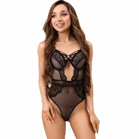 Livco Corsetti Fashion Paula LC20209 Čipkani Mrežasti Bodysuit Crna S/M