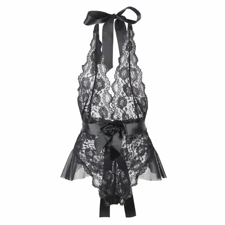 Subblime 930806 Elegant Mesh Bodysuit with Ruffles Black S/M