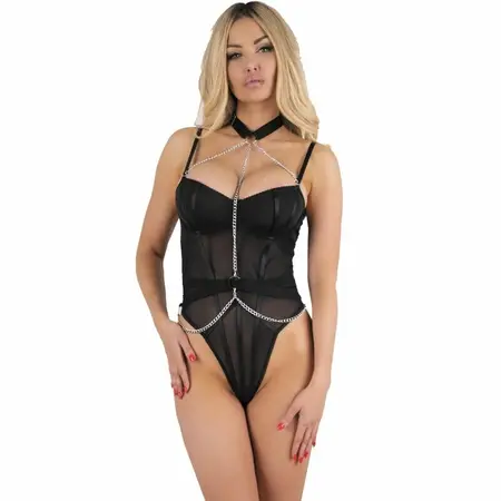 Livco Corsetti Fashion Rubika LC XG079 Black Bodysuit with Choker XL