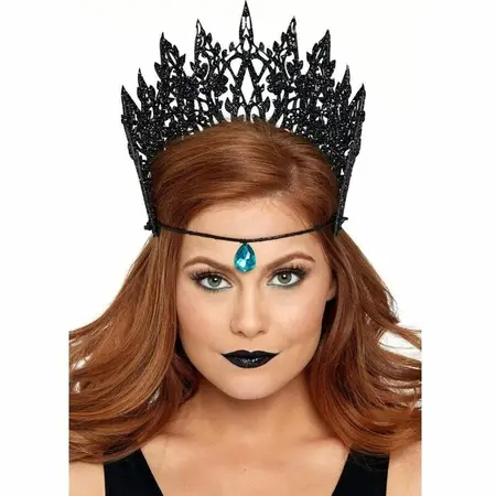 Leg Avenue Crown Black Glitter Blue Jewel - Elegant Party Accessory