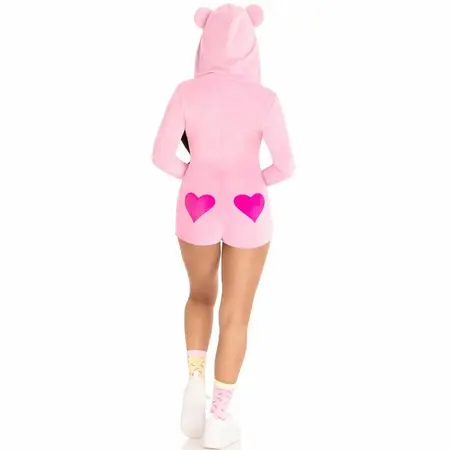 Leg Avenue Velvet Teddy Bear Bodysuit Pink M - Soft Zip-Up Costume