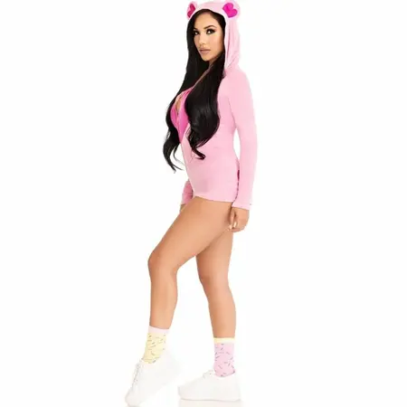 Leg Avenue Teddy Bear Velvet Bodysuit Pink S - Heart Detail & Zipper