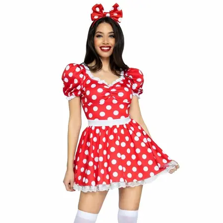 Leg Avenue Polka Dot Dress & Bow Headband Red/White Size M