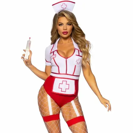 Leg Avenue Kostim medicinske sestre crveno/belo M - Telo bez naramenica i dodaci