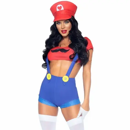 Leg Avenue Mario inspirisani crveno/plavi kostim set sa kapom, Veličina M