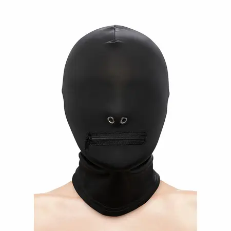 NS Novelties Fetish & Fashion Nylon Hood Black with Zippered Mouth Opening