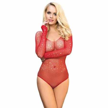 Subblime 952303 Sjajni Crveni Mrežasti Bodysuit Van Ramena One Size