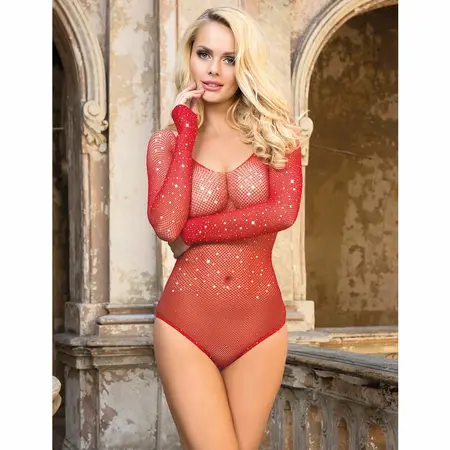 Subblime 952303 Sjajni Crveni Mrežasti Bodysuit Van Ramena One Size