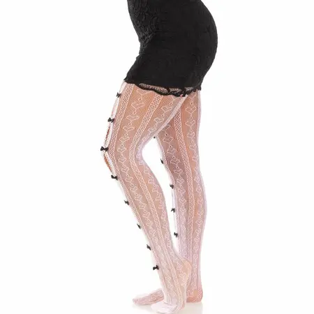 Leg Avenue Sweetheart Mrežaste Bele Čarape sa Otvorima u Obliku Srca i Mašnama One Size