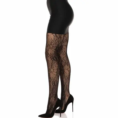Leg Avenue Black Floral Lace Stockings - Elegant Stretch Design One Size