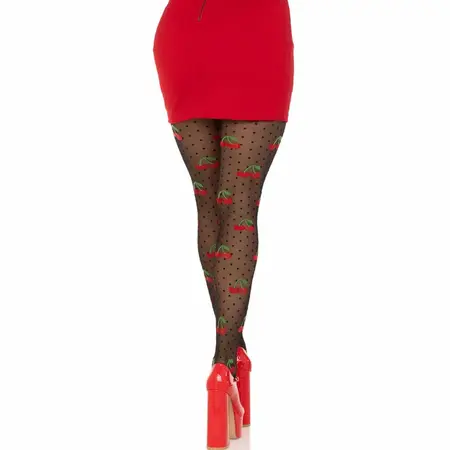 Leg Avenue Black Cherry Moles Stockings - Sheer Patterned Tights One Size