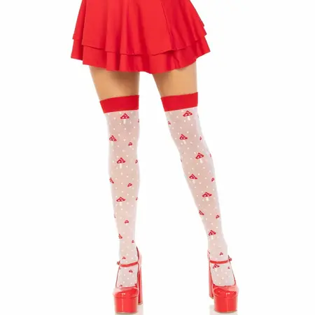 Leg Avenue Mushroom Visoke Čarape Crvena/Bela - Prozirne Do Kukova sa Tačkicama