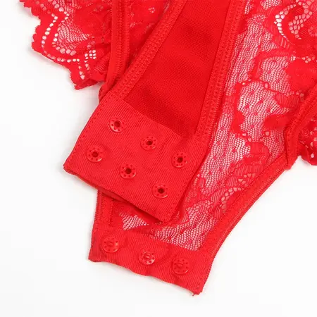 Subblime Teddy L/XL Red - Lace Garter Bodysuit with Strap Accents