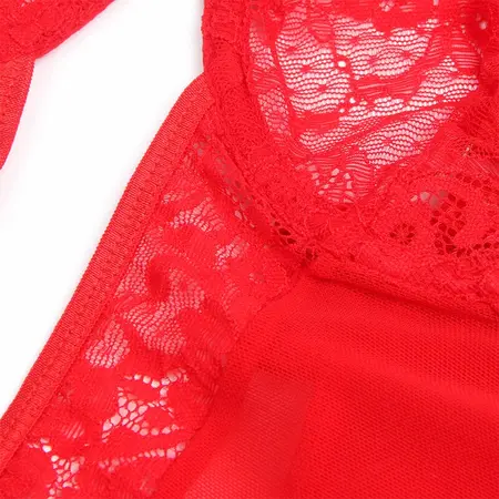Subblime Teddy L/XL Red - Lace Garter Bodysuit with Strap Accents
