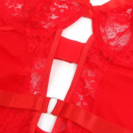 Subblime Teddy L/XL Red - Lace Garter Bodysuit with Strap Accents