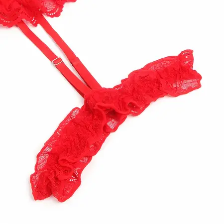 Subblime Teddy L/XL Red - Lace Garter Bodysuit with Strap Accents