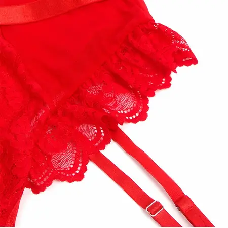 Subblime Teddy L/XL Red - Lace Garter Bodysuit with Strap Accents