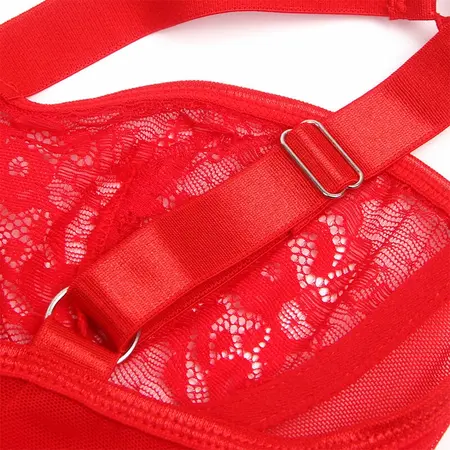 Subblime Red Teddy S/M - Lace Detail Bodysuit with Adjustable Garters