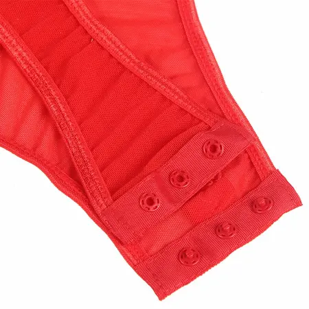 Subblime Teddy Crveni S/M - Čipkasti Bodysuit sa Detaljima Podvezica i Traka za Noge