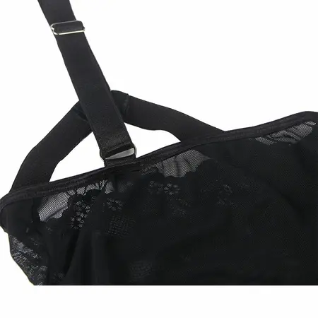 Subblime Teddy S/M Crni - Elegantan Čipkasti Bodysuit sa Podvezicama