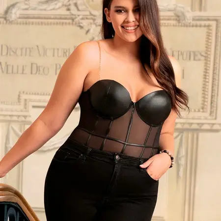 Subblime Bodysuit Crni Metalni Lanci Trake Underwire L/XL