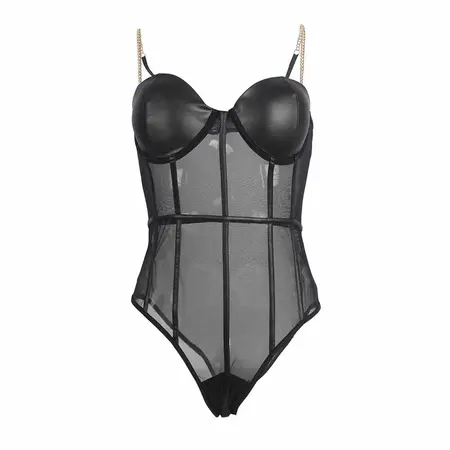 Subblime Bodysuit S/M Crni - Metalni Lanac Trake, Proziran Dizajn