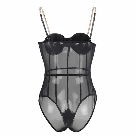 Subblime Bodysuit S/M Crni - Metalni Lanac Trake, Proziran Dizajn
