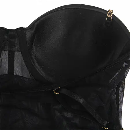 Subblime Bodysuit S/M Crni - Metalni Lanac Trake, Proziran Dizajn