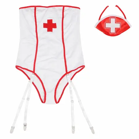 Subblime Nurse-Inspired Off-Shoulder Teddy Costume S/M White