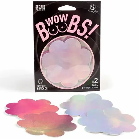 Secret Play WOW BOOBS! Holografske Cvetne Nalepljnice za Bradavice Set, Srebrna i Ružičasta, 7.5cm