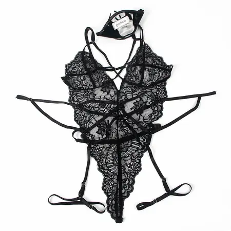 Subblime Lace Police-Inspired Bodysuit Black L/XL with Accessories
