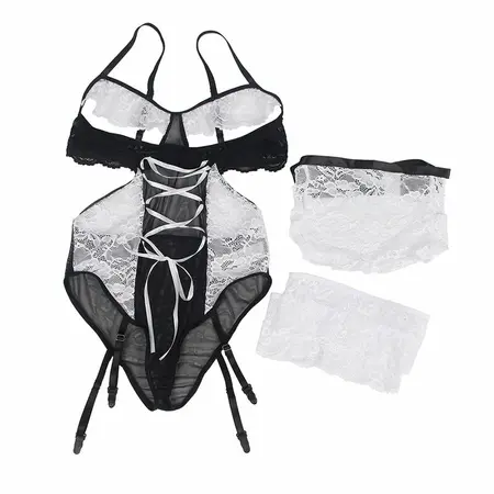Subblime Maid Body Costume S/M - Black & White, Comfort Fit, Lace Detail