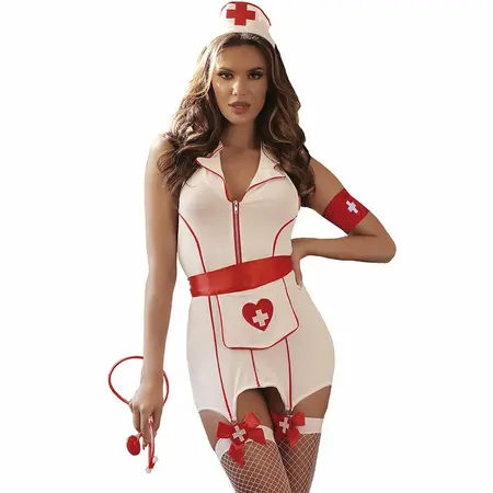 Subblime Nurse-Inspired Costume S/M Red & White - Dress, Cap, Bracelet