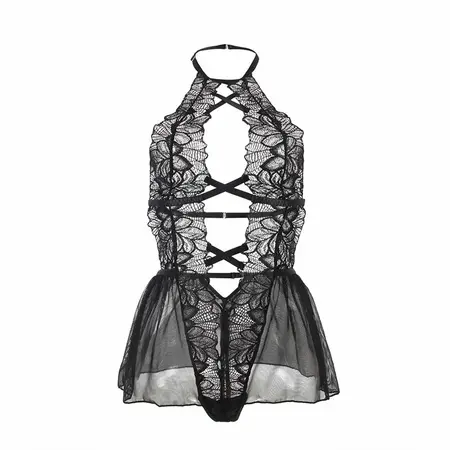 Subblime Lace Teddy Halter Neck L/XL Black - Elegant Backless Design
