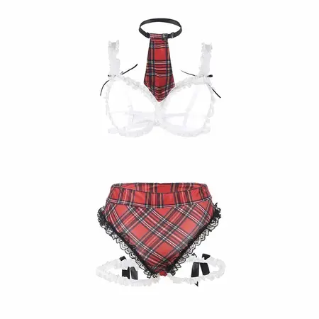 Subblime Schoolgirl Outfit S/M - Bra, Panty, Garter & Tie Set