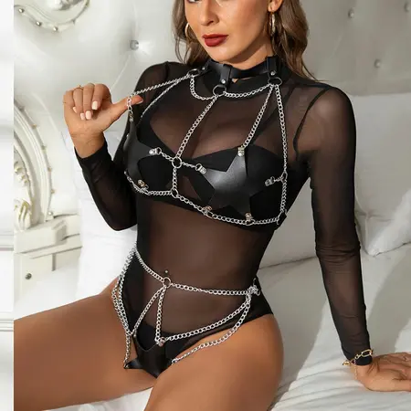 Subblime Full Body Harness Crni sa Dekorativnim Zvezdastim Lancem, Jedna Veličina