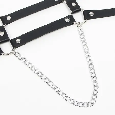Subblime Harness Model 5944889 - Black Leather with Chain Accents, One Size