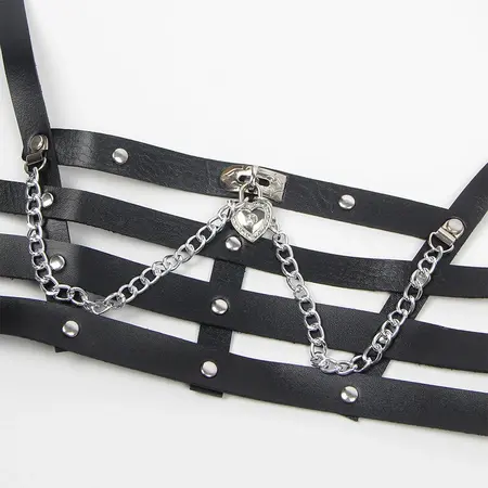 Subblime Korset Harness sa Dekorativnim Lancima, Podesivi, Crni, Jedna Veličina