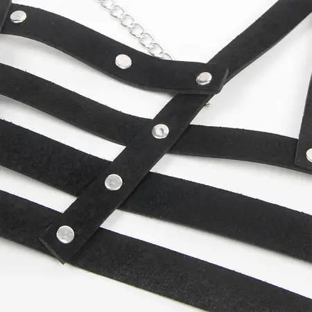Subblime Korset Harness sa Dekorativnim Lancima, Podesivi, Crni, Jedna Veličina