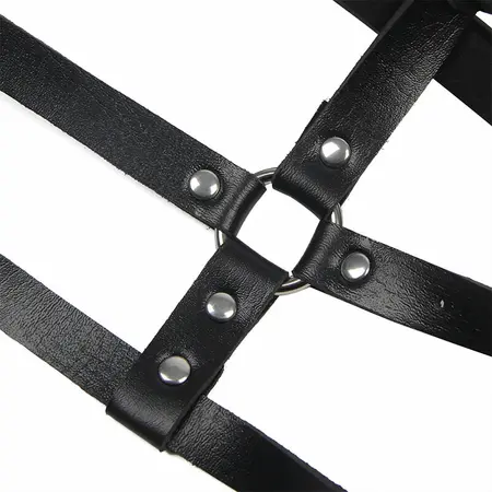 Subblime Kožni Grudni Harness Crni – Podesivi Detalj sa Prstenom, Jedna Veličina