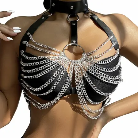 Subblime Chest Harness Black with Decorative Chain Details One Size