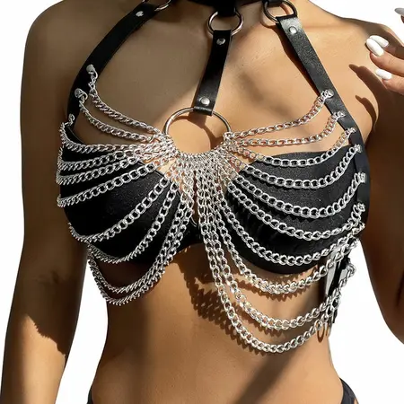Subblime Chest Harness Black with Decorative Chain Details One Size
