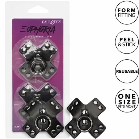 CalExotics Euphoria O-Ring Crni Štitnici za Bradavice - Višekratni, 7.5 cm