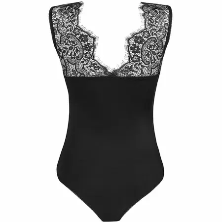 Livco Corsetti Mudienin LC 90654 Elegant Black Lace Bodysuit L/XL