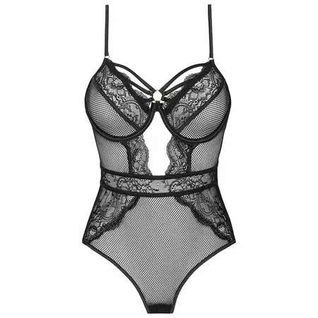 Livco Corsetti Finasan LC 90632 Black Lace Bodysuit - Elegant Mesh Design