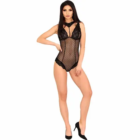 Livco Corsetti Kreame LC 90546 Elegantan Crni Čipkasti Bodisvet sa Til Tačkicama