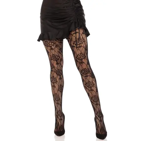 Leg Avenue Wild Rose mrežaste helanke crne - Cvetna mreža, jedna velicina