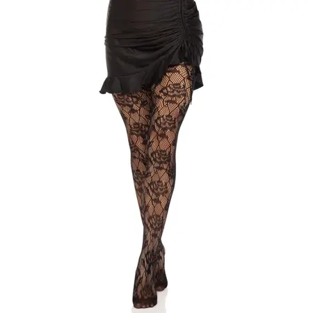 Leg Avenue Wild Rose mrežaste helanke crne - Cvetna mreža, jedna velicina