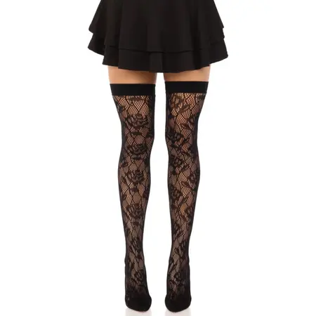 Leg Avenue Wild Roses Fishnet Thigh-Highs Black, One Size