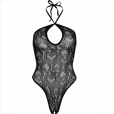 Leg Avenue besprekorni čipkasti bodi halter vrat crna jedna veličina